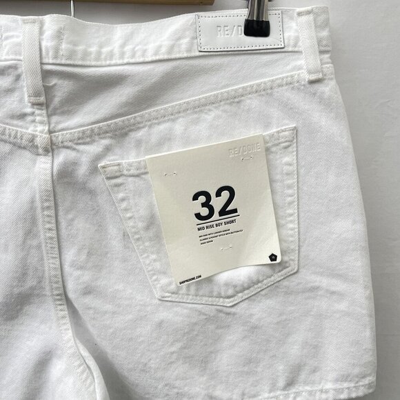 Re/Done Button Fly Mid-Rise Boy Shorts White Rigid Denim Womens 32 NWT - Picture 14 of 16